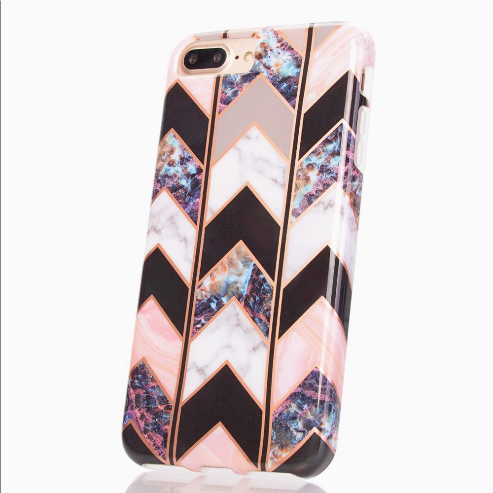 iPhone 8 Plus/ 7 Plus/ 6 Rose Gold Wave Geometric Marble Slim Silicone Case